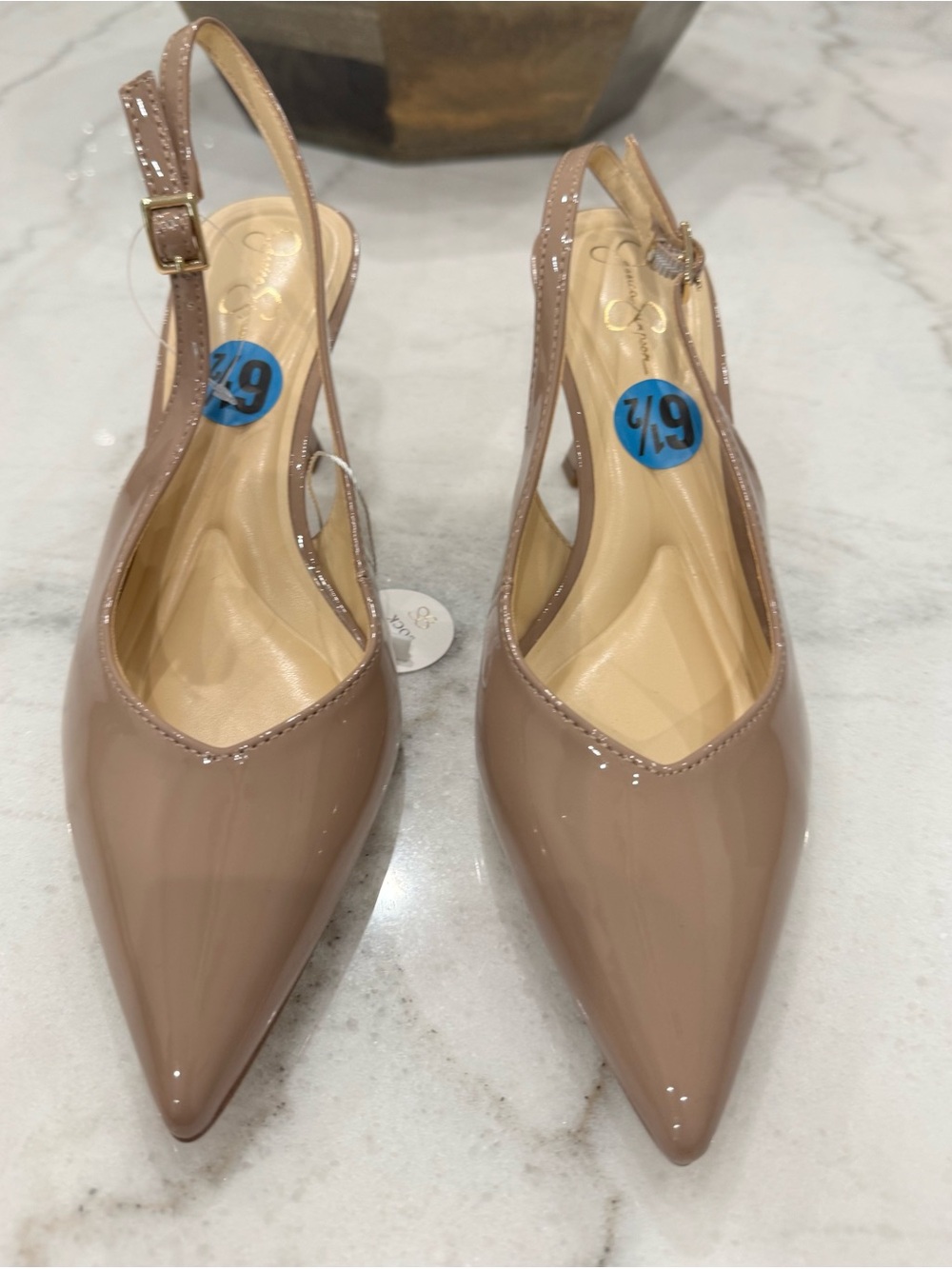 Jessica Simpson Nude Patent Pointed Slingback Pumps